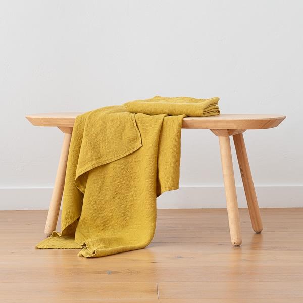 Linenme Antique Gold Linen Waffle Bath Towel Washed