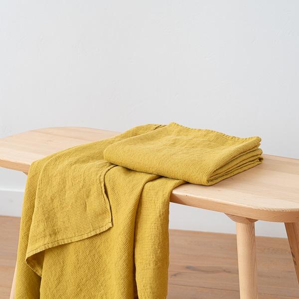Linenme Antique Gold Linen Waffle Bath Towel Washed