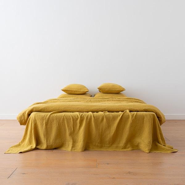 Linenme Antique Gold Stone Washed Bed Linen Flat Sheet