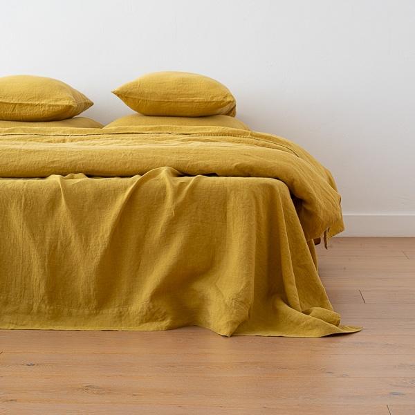 linenme Antique Gold Stone Washed Bed Linen Flat Sheet