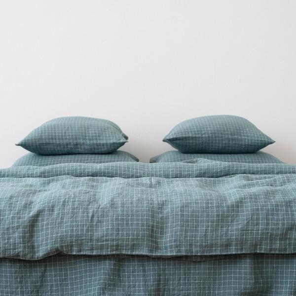 linenme Arctic White Check Washed Bed Linen Bed Set