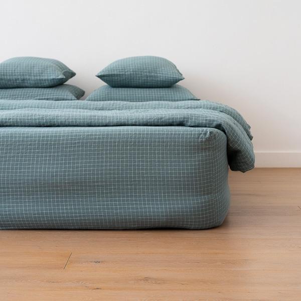 Linenme Arctic White Check Washed Bed Linen Deep Fitted Sheet