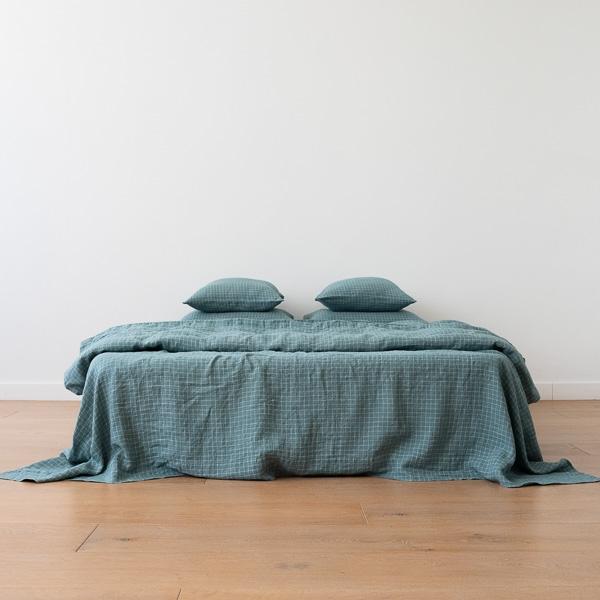 Linenme Arctic White Check Washed Bed Linen Flat Sheet