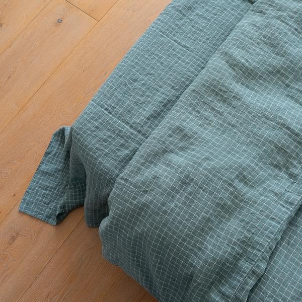 Linenme Arctic White Check Washed Bed Linen Flat Sheet