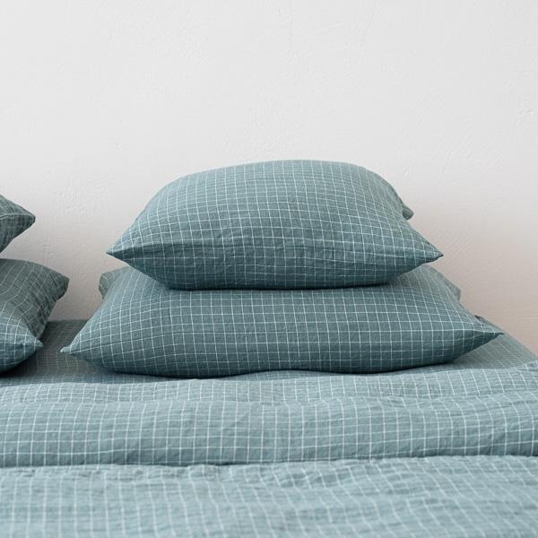 Linenme Arctic White Check Washed Bed Linen Pillow Case