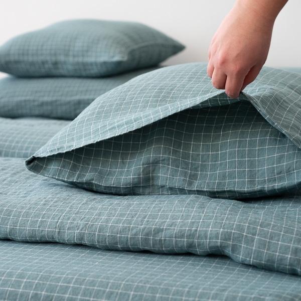 Linenme Arctic White Check Washed Bed Linen Pillow Case