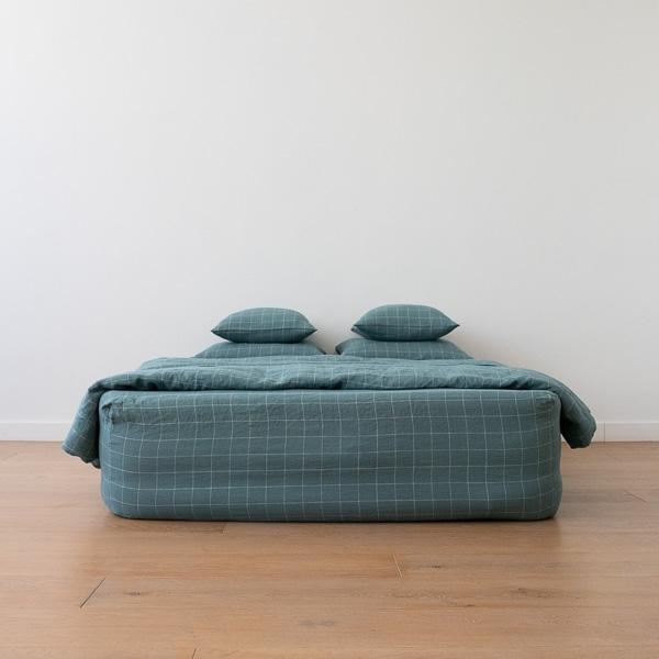 Linenme Arctic White Window Pane Washed Bed Linen Deep Fitted Sheet