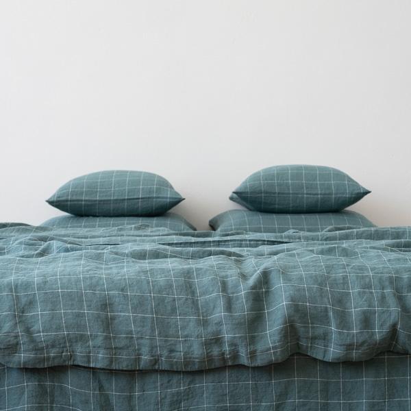 Linenme Arctic White Window Pane Washed Bed Linen Duvet