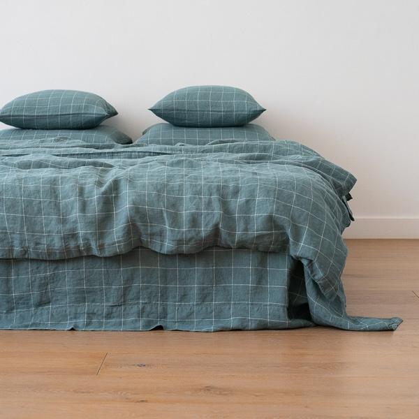 linenme Arctic White Window Pane Washed Bed Linen Duvet