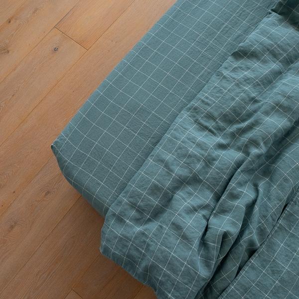 Linenme Arctic White Window Pane Washed Bed Linen Fitted Sheet