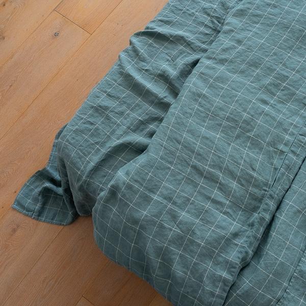 Linenme Arctic White Window Pane Washed Bed Linen Flat Sheet