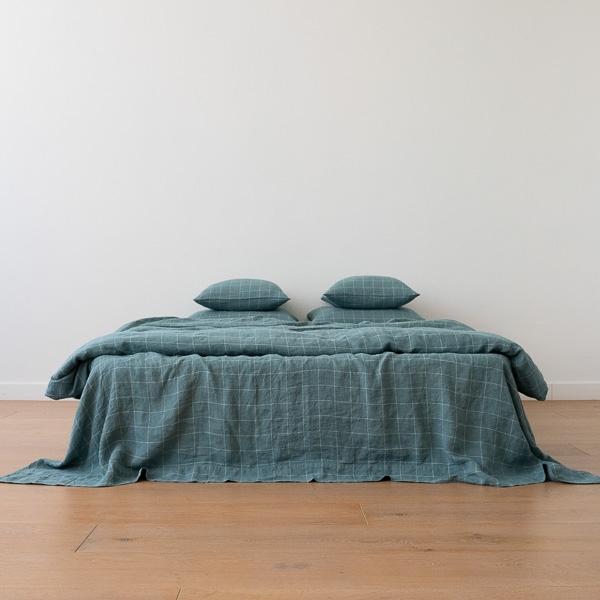 Linenme Arctic White Window Pane Washed Bed Linen Flat Sheet