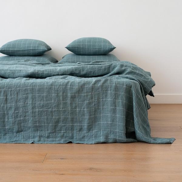 linenme Arctic White Window Pane Washed Bed Linen Flat Sheet