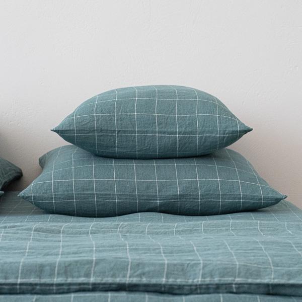 Linenme Arctic White Window Pane Washed Bed Linen Pillow Case