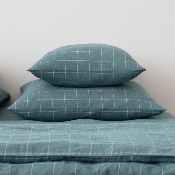 linenme Arctic White Window Pane Washed Bed Linen Pillow Case