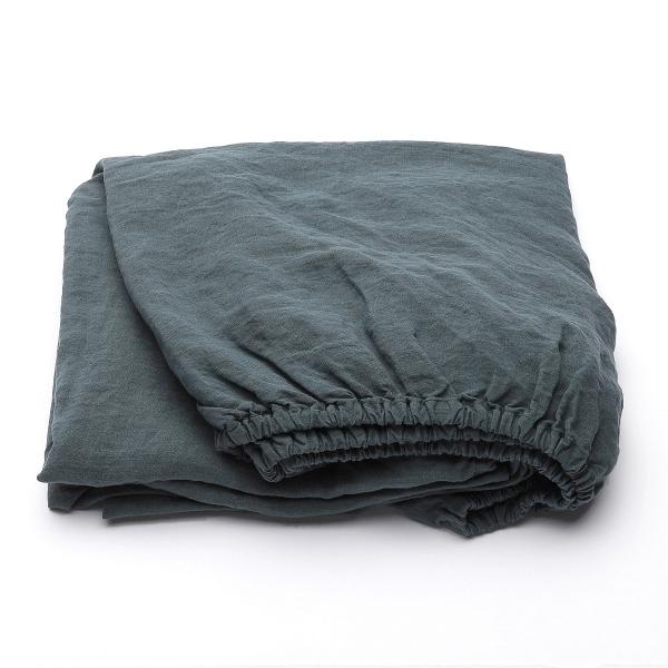 Linenme Balsam Green Linen Deep Fitted Sheet Stone Washed