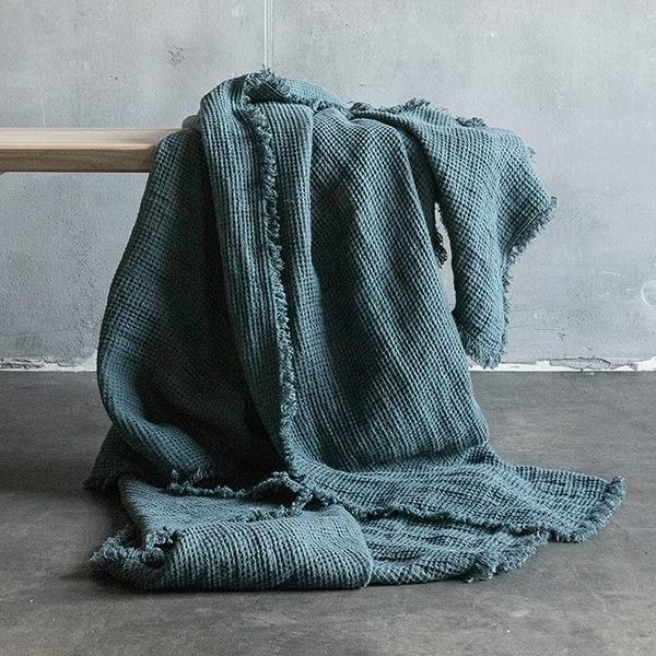 Linenme Balsam Green Linen Fabric Sample Waffle Big