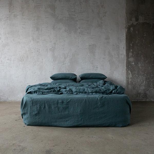 Linenme Balsam Green Linen Fitted Sheet Stone Washed