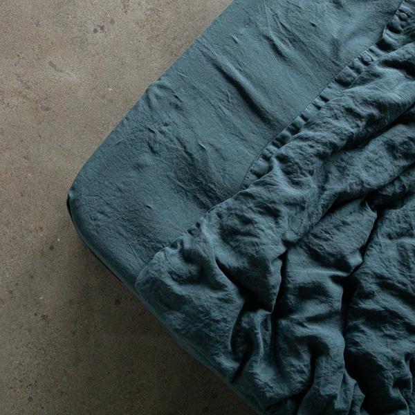 Linenme Balsam Green Linen Fitted Sheet Stone Washed