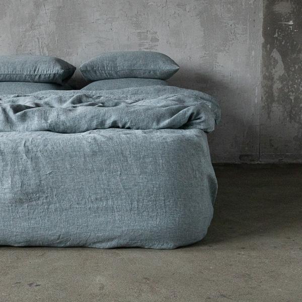 linenme Balsam Green Linen Fitted Sheet Stone Washed Rhomb