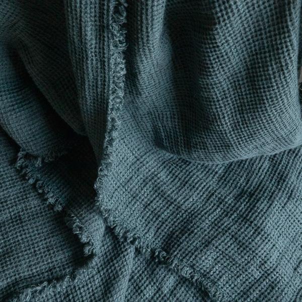 Linenme Balsam Green Linen Throw With Fringes Washed Waffle Big