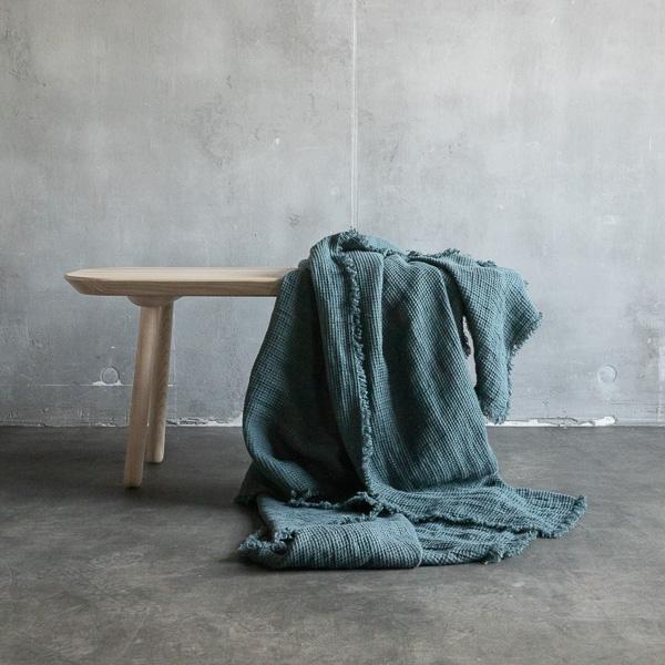 Linenme Balsam Green Linen Throw With Fringes Washed Waffle Big