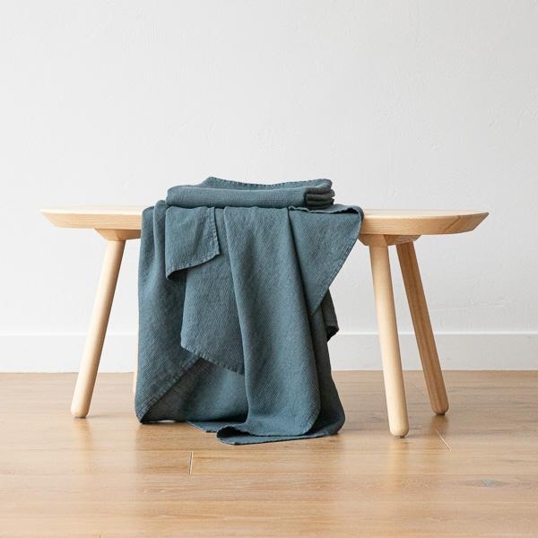 Linenme Balsam Green Linen Waffle Bath Towel Washed