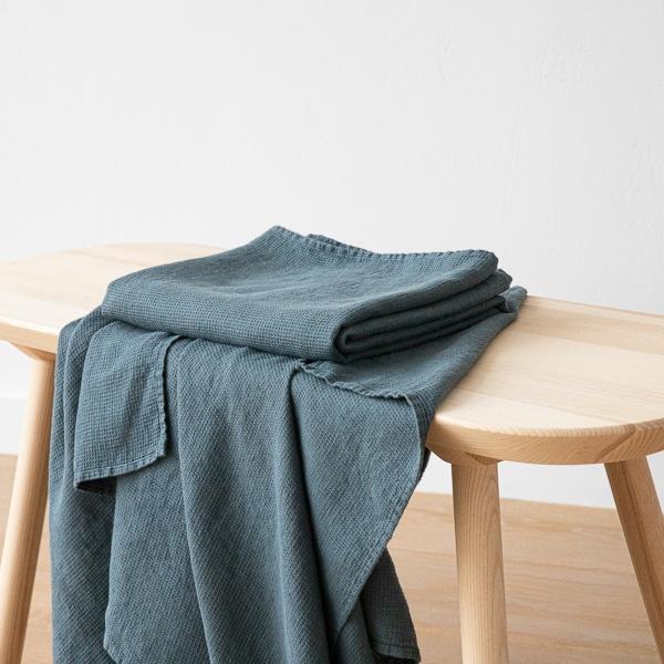 linenme Balsam Green Linen Waffle Bath Towel Washed