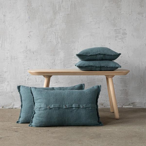 Linenme Balsam Green Rustic Linen Cushion Cover With Fringes