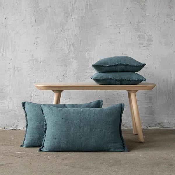 linenme Balsam Green Rustic Linen Cushion Cover with Fringes