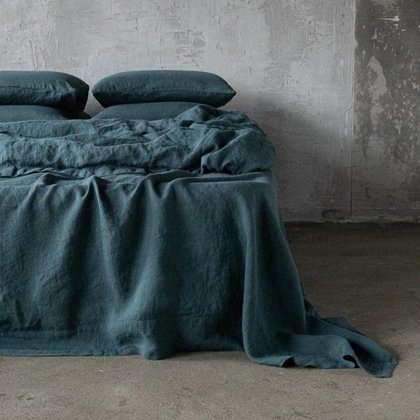 linenme Balsam Green Stone Washed Bed Linen Flat Sheet