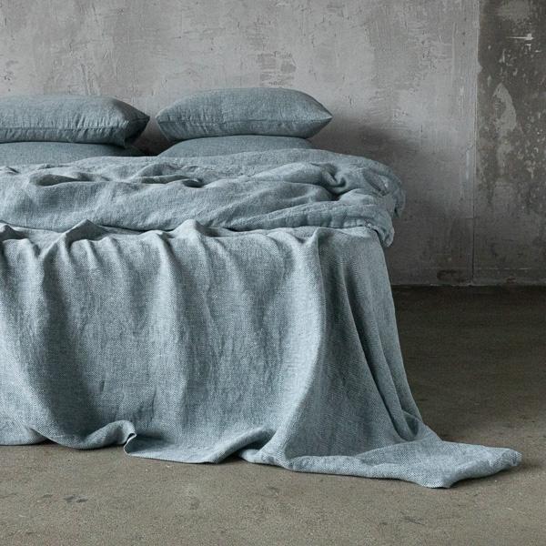 linenme Balsam Green Stone Washed Rhomb Bed Linen Flat Sheet