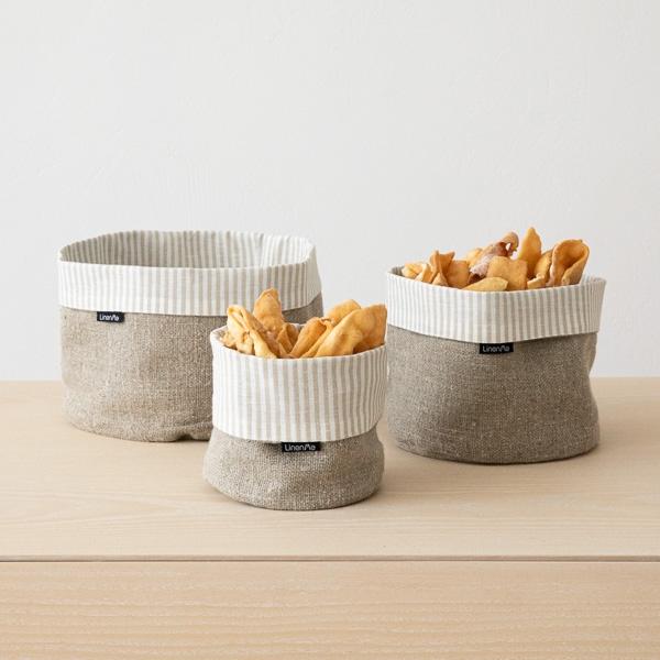 Linenme Beige Natural Striped Linen Cotton Basket Jazz