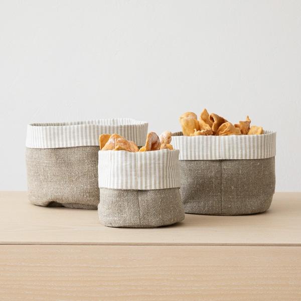 Linenme Beige Natural Striped Linen Cotton Basket Jazz