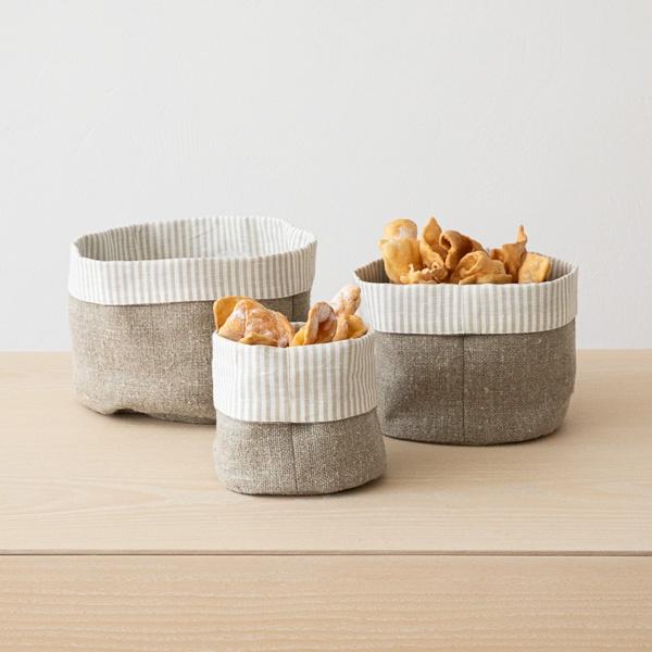 Linenme Beige Natural Striped Linen Cotton Basket Jazz