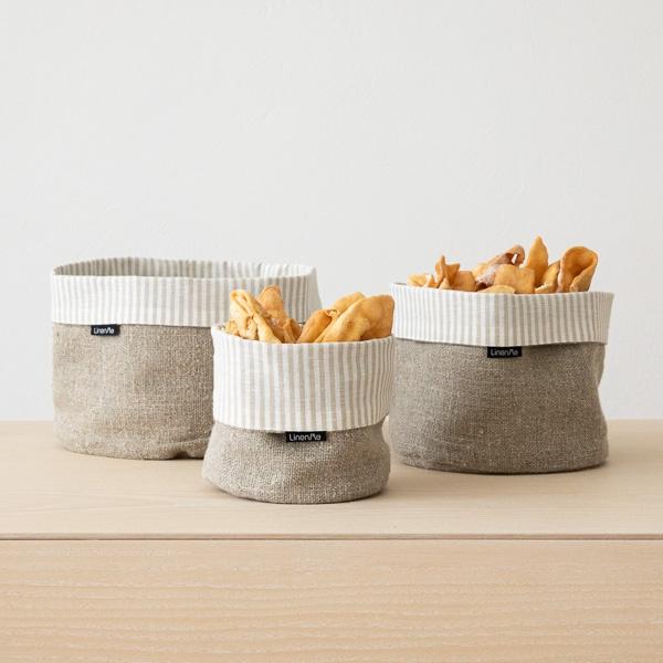 linenme Beige Natural Striped Linen Cotton Basket Jazz