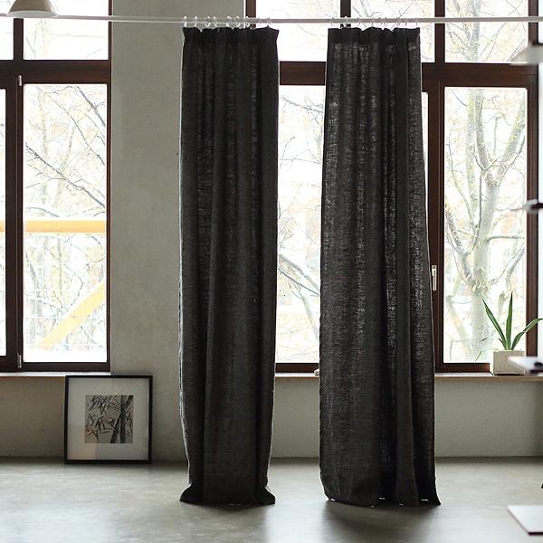 Linenme Black Linen Pencil Pleat Curtain Panel Chevron