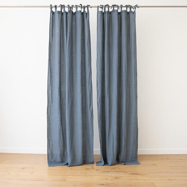 Linenme Blue Stone Washed Linen Curtain Panel With Ties