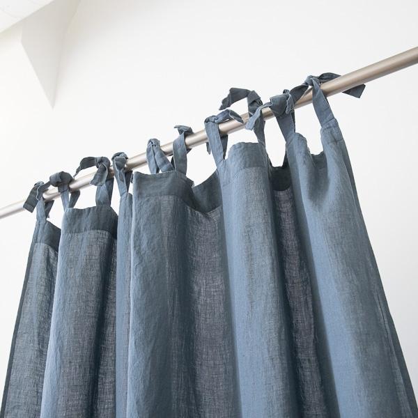 Linenme Blue Stone Washed Linen Curtain Panel With Ties