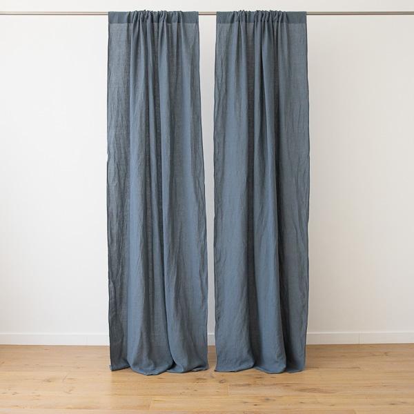Linenme Blue Stone Washed Rod Pocket Linen Curtain Panel