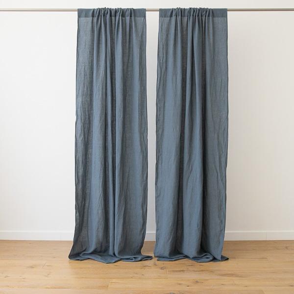 Linenme Blue Stone Washed Rod Pocket Linen Curtain Panel