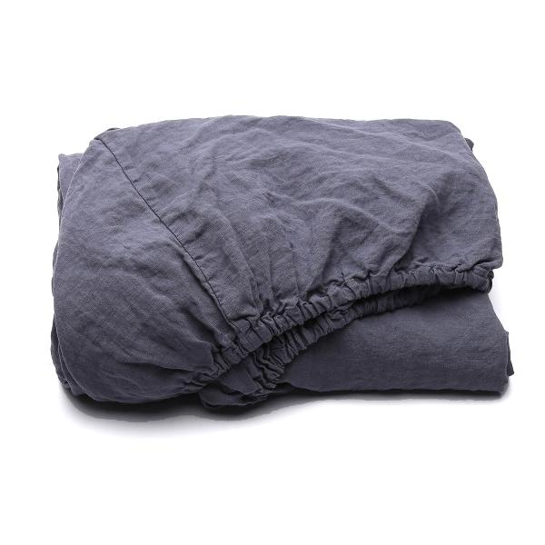 linenme Blueberry Linen Deep Fitted Sheet Stone Washed