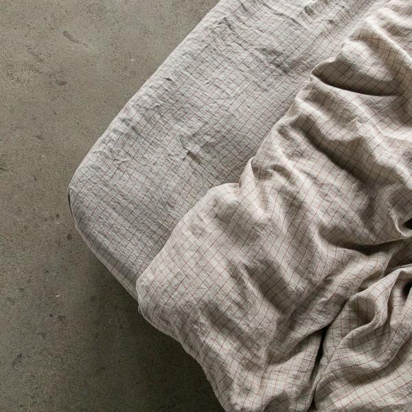 Linenme Brick Natural Check Washed Bed Linen Deep Fitted Sheet