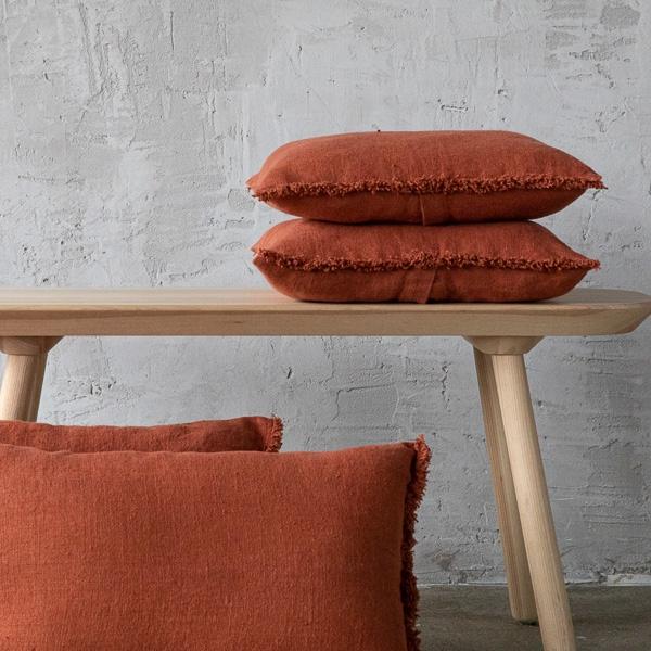 Linenme Brick Rustic Linen Cushion Cover With Fringes