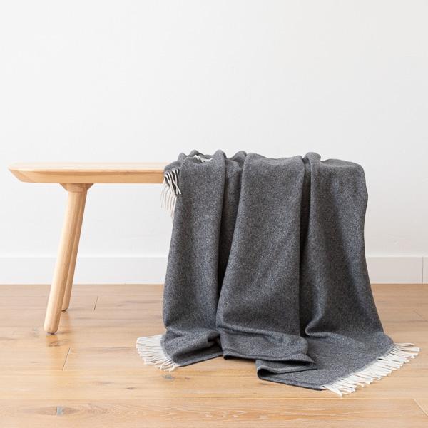 Linenme Cashmere Wool Throw Anthracite Ernesto Herringbone