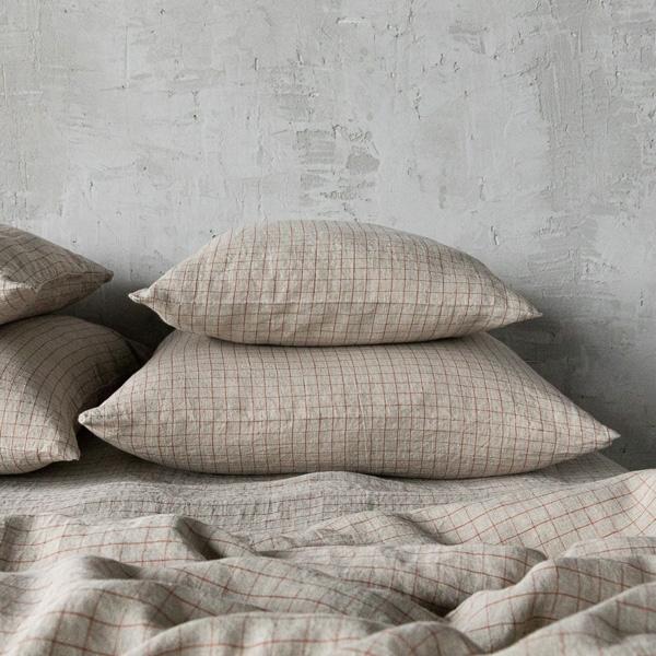 linenme Check Natural Brick Washed Bed Linen Pillow Case