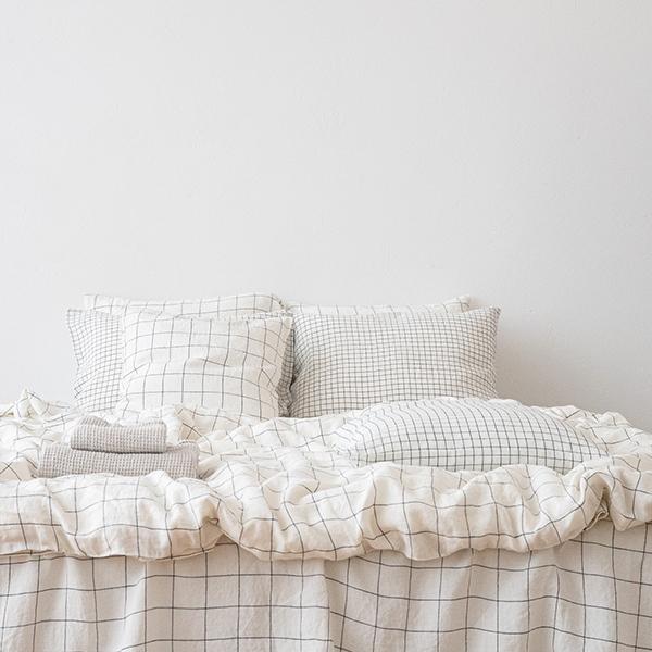 Linenme Check White Navy Washed Bed Linen Pillow Case