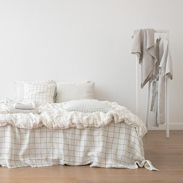 Linenme Check White Navy Washed Bed Linen Pillow Case