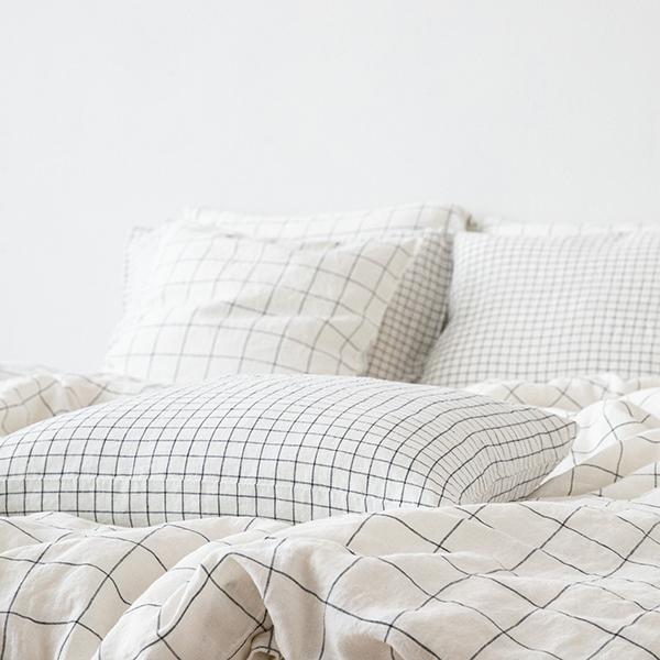Linenme Check White Navy Washed Bed Linen Pillow Case
