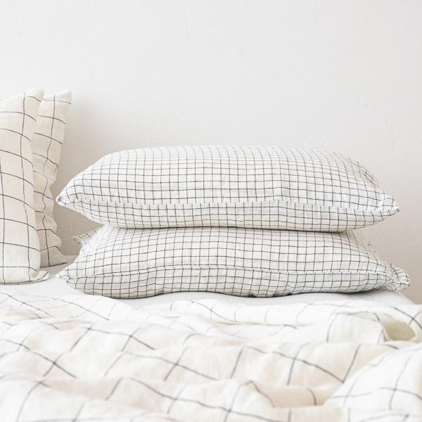 linenme Check White Navy Washed Bed Linen Pillow Case